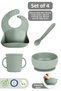 4-Piece Silicone Baby Feeding Set - Vacuum Bowl - Baby Bib - Cup with Handle - Teaser Spoon - Green