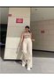 Women's Beige Denim Pants Palazzo Super High Waist - 4