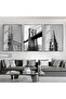 Amazing | Black&White Ny Bridge-Bigben Combination | Framed Glass Table 3 Pieces Vertical