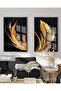 Amazing | (Feather) Black&Gold Set Feather Combination | Framed Glass Table 2 Pieces Vertical