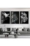 Amazing | Black&White Set Smoking-Flowers Combination | Framed Glass Table 3 Pieces Vertical