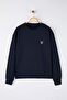 Koyu Lacivert Oversize/Geniş Kesim Bisiklet Yaka Kaplan Nakışlı Şardonsuz Sweatshirt TMNAW25SW00194 - 5