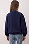 Lacivert Fermuarlı Oversize/Geniş Kalıp Kalın İçi Polarlı Örme Hırka/Sweatshirt TWOAW25SW00122 - 4