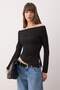 Siyah Carmen Yaka Asimetrik Fitted/Vücuda Oturan Örme Bluz TWOAW26BZ00255