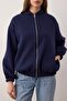 Lacivert Fermuarlı Oversize/Geniş Kalıp Kalın İçi Polarlı Örme Hırka/Sweatshirt TWOAW25SW00122 - 3