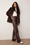 Kahverengi Relaxed/Rahat Straight/Boru Paça Dikiş Detaylı Örme Deri Pantolon TWOAW25PL00068 - 2