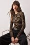Kahverengi Leopar Baskılı Alttan Çıtçtılı Esnek Örme Body TWOAW26BD00016