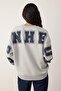 Gri Melanj Oversize/Geniş Kesim Slogan Sırt Baskılı Bisiklet Yaka Örme Sweatshirt TWOAW26SW00236 - 4