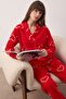 Kırmızı Kalpli Polar Kışlık Örme Pijama Takımı THMAW25PT00058 - 2