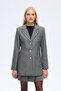 Houndstooth Patterned Buttoned Blazer Jacket Gray