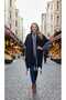 Women's Oversize Tasseled Stripe Detailed Contrast Poncho (Thin Knitwear)