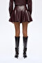 Flounce Leather Mini Skirt Burgundy - 5