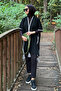 Women's Oversize Tasseled Stripe Detailed Contrast Poncho (Thin Knitwear) - 2