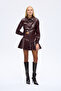 Flounce Leather Mini Skirt Burgundy
