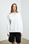 Karius women's organic cotton oversize round neck white sweatshirt with fleece lining - 2