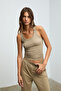Lillesol women's ribbed look slim fit body-fitting pool neck cotton basic mink blouse tank top - 2