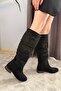Women's Mika Black Suede Flat Sole Drawstring Below-Knee Length Boots - 2