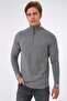 Gray Regular Fit Patterned Stand Collar Half Zipper Knitwear Sweater - 2