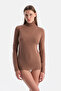 Mocha Modal Cashmere High Neck Long Sleeve Top - 4