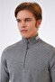Gray Regular Fit Patterned Stand Collar Half Zipper Knitwear Sweater - 3