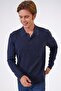 Navy Blue Regular Fit Polo Collar Pocket Knitwear - 3