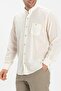 Long Sleeve Şile Fabric Judge Collar Single Pocket Men's Summer Shirt Cream 3002 - 3