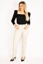 Women's Large Size Stone Lycra Gabardine Fabric Front Pocket Trousers 65n35263