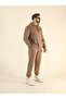 Men's Brown Winter Fleece-Lined Puff Fabric K Hooded 3-Thread Kangaroo Pocket Elastic Leg Sweatpants Set