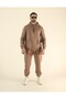 Men's Brown Winter Fleece-Lined Puff Fabric K Hooded 3-Thread Kangaroo Pocket Elastic Leg Sweatpants Set - 2