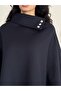 Women's Woven Collar Button Detailed Stylish Designed Hijab Navy Blue Poncho - 7