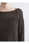 Brown Boat Neck Openwork Women's Knitwear Sweater - 3