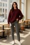 Women's Burgundy Oversized Knit Sweater - Soft-Textured Crew Neck - 3