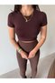Brown Lycra Stretchy Leo Crop T-Shirt - 6
