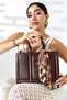 Women's Colorful Modern Design Leather Look Shoulder and Hand Bag with Scarf Detail - 2