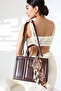 Women's Colorful Modern Design Leather Look Shoulder and Hand Bag with Scarf Detail - 6