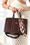 Women's Colorful Modern Design Leather Look Shoulder and Hand Bag with Scarf Detail - 4