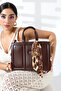 Women's Colorful Modern Design Leather Look Shoulder and Hand Bag with Scarf Detail