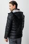 Black Standard Fit Hooded Quilted Inflatable Sports Men's Coat - 8