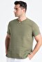Short Sleeve Men's Ribbed Summer Muslin T-Shirt Khaki Hk - 3