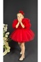 Chiffon Yoke Pom-Pom Sleeve Sequin Embellished Girls' Puffy Skirt Tutu Evening Dress Red - 3