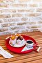 2 Pcs 51 Cm And 37 Cm Metal Round Red Tray With Wooden Handles Presentation Tray, Breakfast - 3