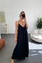Black Aerobin Women's Fabric Non-Ironing Adjustable Strap Casual Long Dress - 6