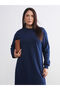Navy Blue Crew Neck Sweatshirt Dress - 6