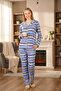 Women's Metraj Printed 100% Cotton Knitted Pajama Set Black Gray Blue Patterned - 4