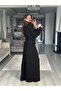 Women's Black Belted Modal Fabric Two-Piece Set – Wide-Leg Pants and Zippered Top 7538 - 8