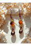 Tiger's Eye & Jasper Natural Stone Bohemian Drop Dangle, Women's 2-Piece Earring Set, Brown -Red - 2