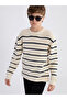 Beige Crew Neck Striped Boys' Sweater