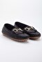 Women's Genuine Leather Buckle Classic Loafer - Black - 4