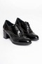 Women's Genuine Leather Laser Detailed Stylish Heeled Shoes - Black Patent Leather - 4