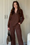Zippered Stand Collar Thessaloniki Fabric Brown Sweatshirt Set - 4